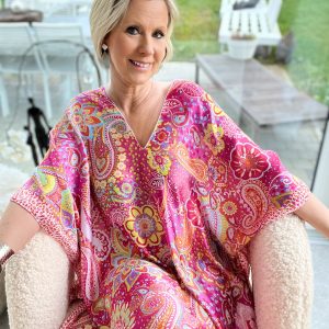 Robe Poncho Foulard Rose En Soie ➡️ 50