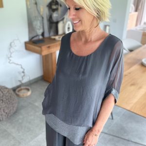 Milan no 18 Blouse En Soie Sequin Gris ➡️ 44/46