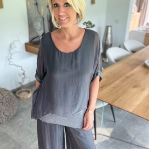 Milan no 18 Blouse En Soie Sequin Gris ➡️ 44/46