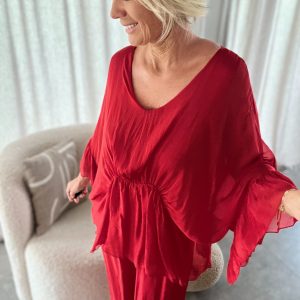 Milan no 7 Blouse En Soie Rouge ➡️ 46/48