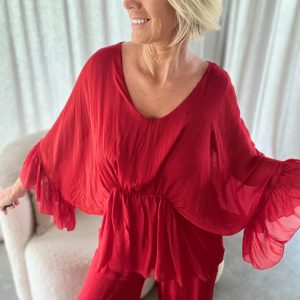 Milan no 7 Blouse En Soie Rouge ➡️ 46/48