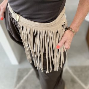 Ceinture Franges Cuir en Daim Grège 1080