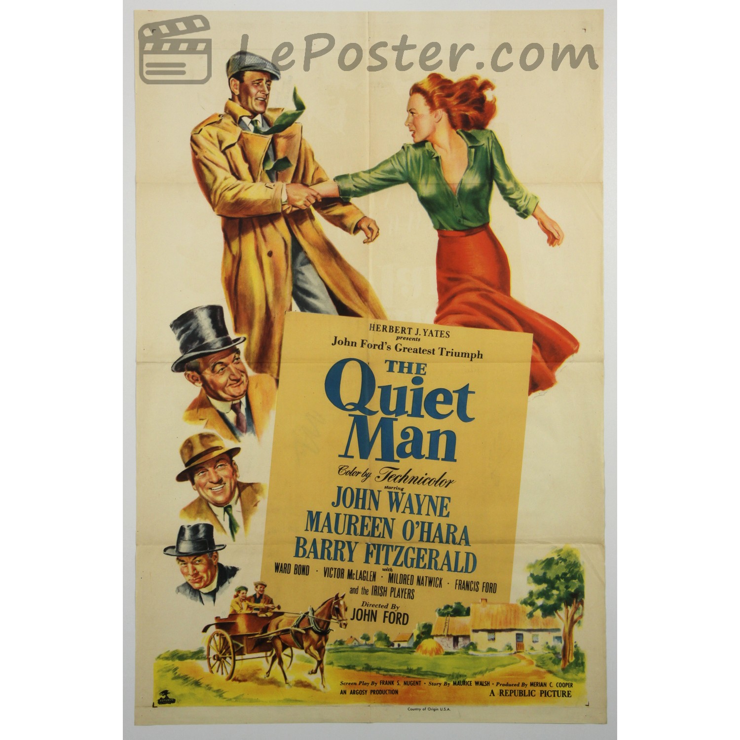 Original vintage movie poster for The Quiet Man (1950-1959), directed by John Ford for the US theatrical release.