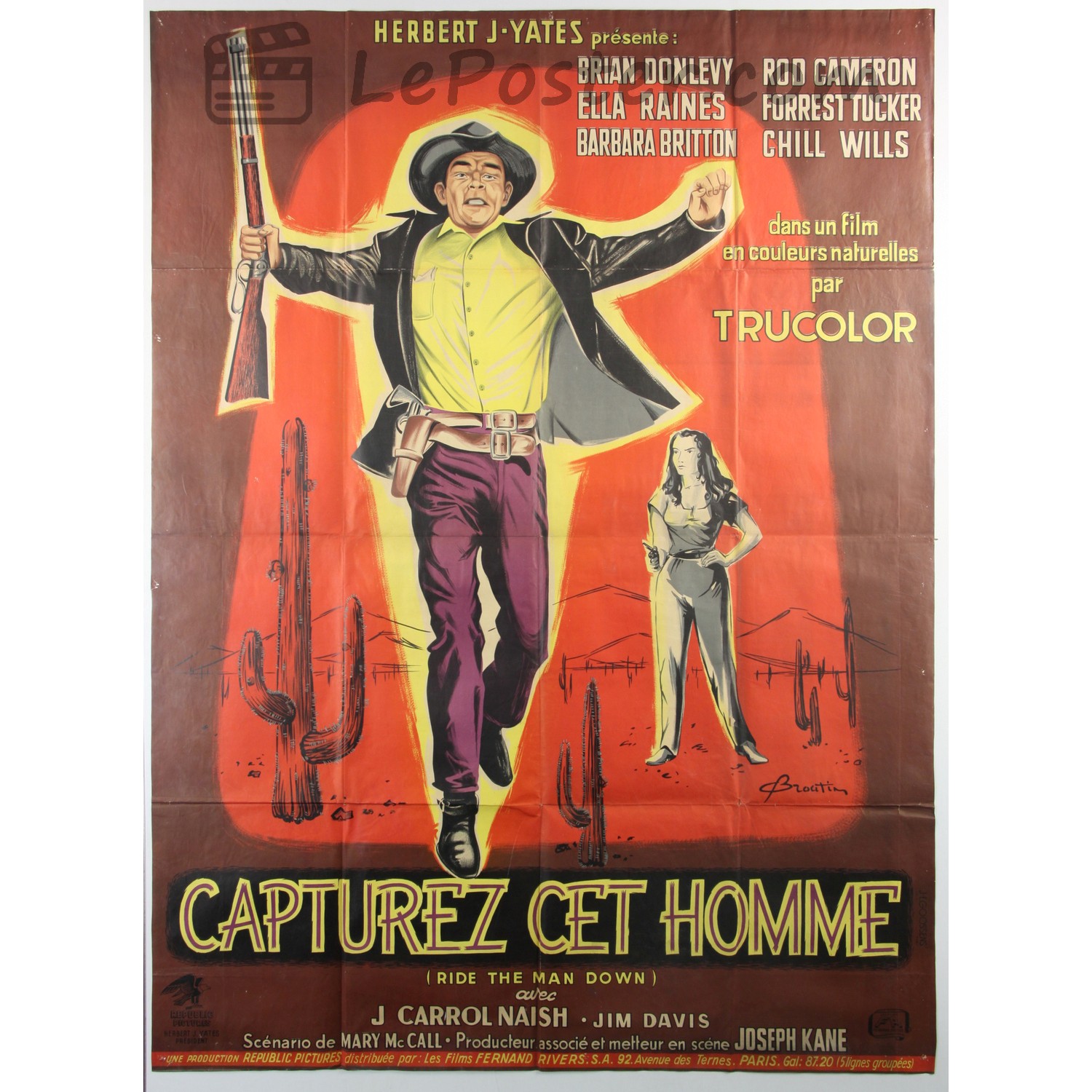 Original vintage movie poster for Ride the Man Down (1950s), directed by Joseph Kane for the France theatrical release.