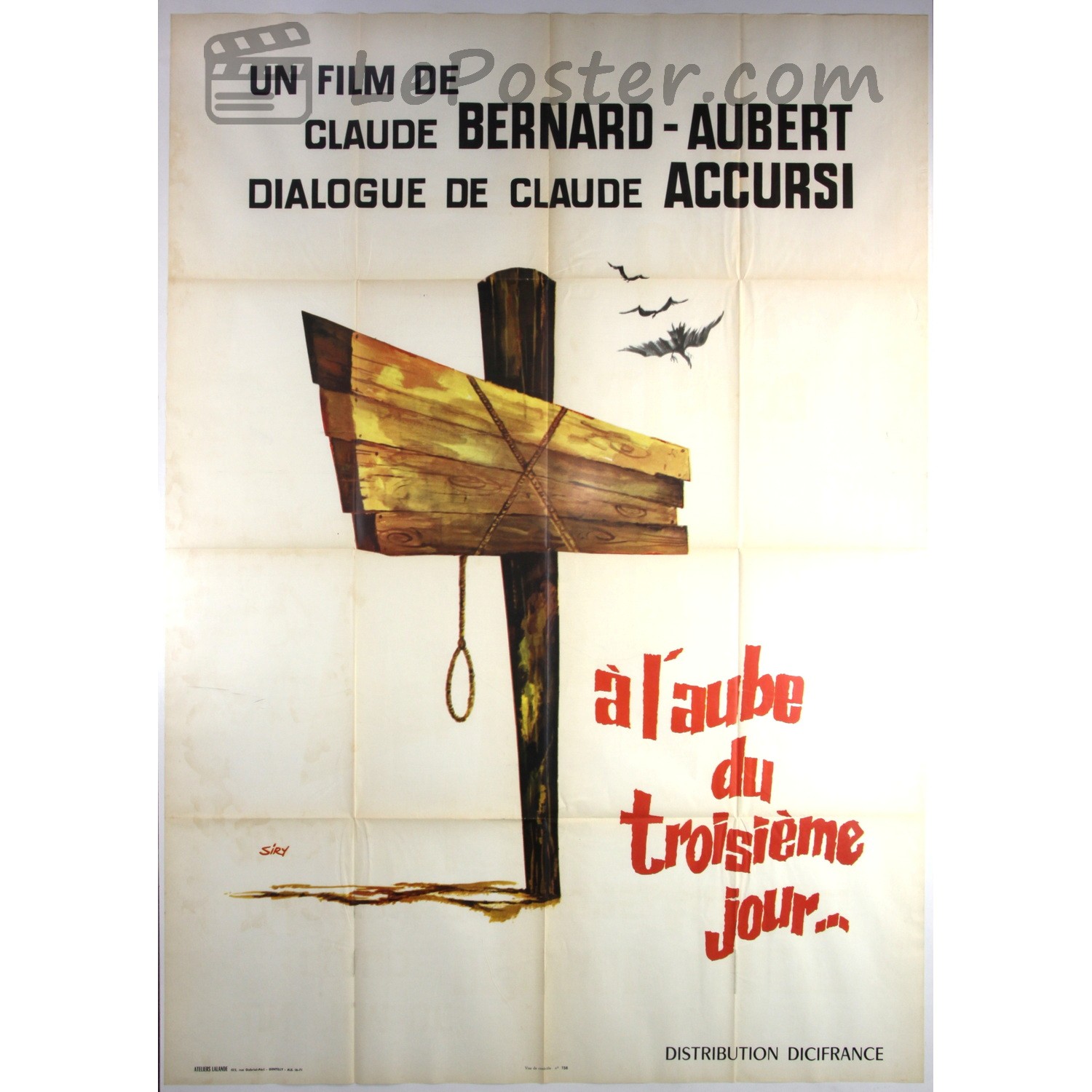 Original vintage poster for A l'aube du troisième jour (1960s), directed by Claude Bernard-Aubert, France release.