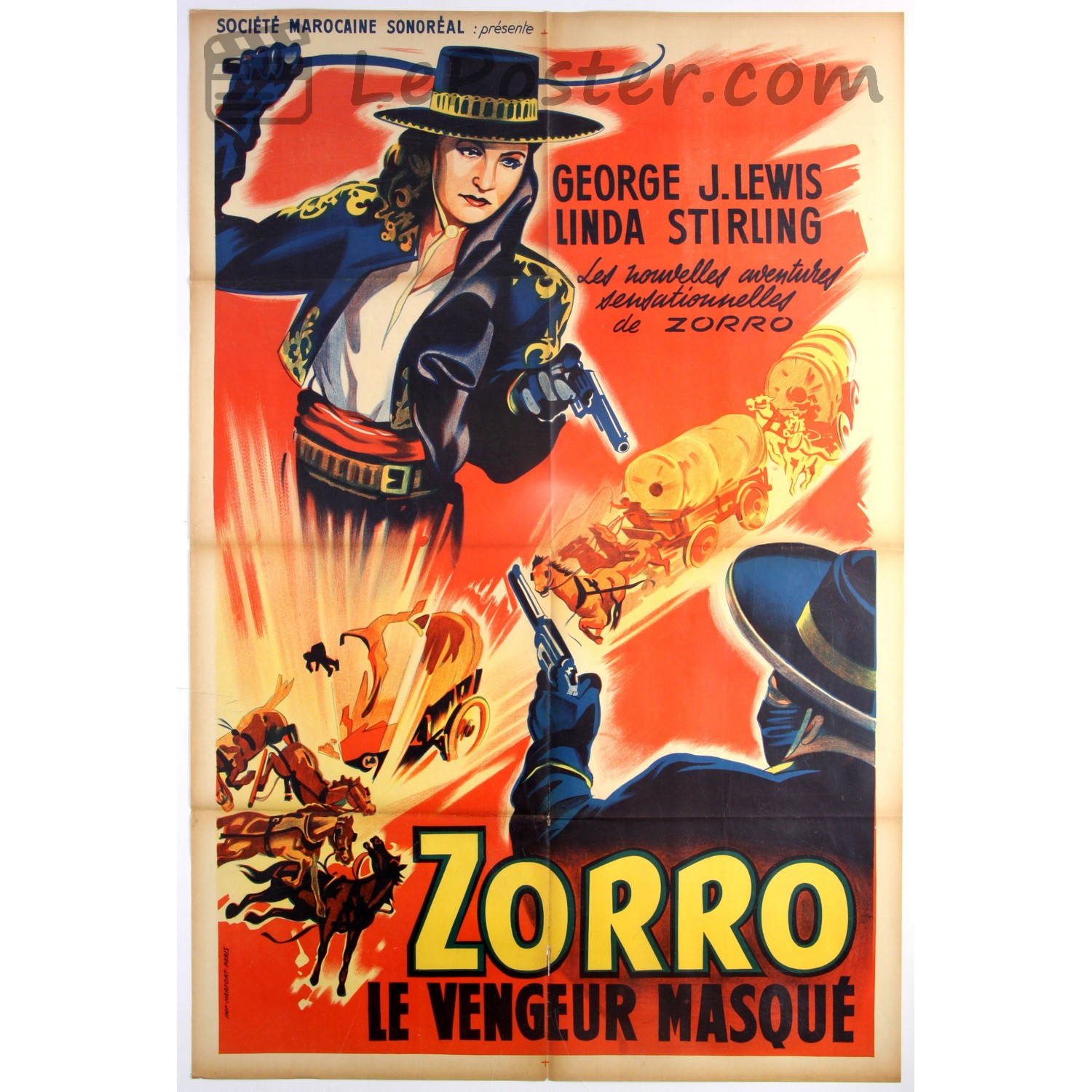 Original vintage movie poster for Zorro's Black Whip (1940-1949), directed by Spencer Gordon Bennet for the France theatrical release.