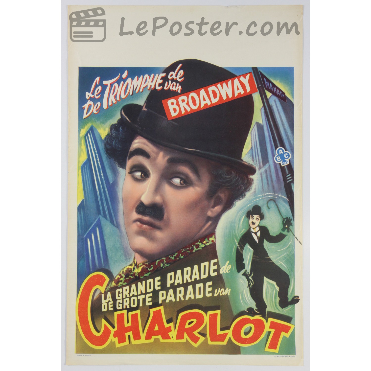 Original vintage movie poster for Charlot (1950-1959), directed by Charles Chaplin for the Belgium theatrical release.