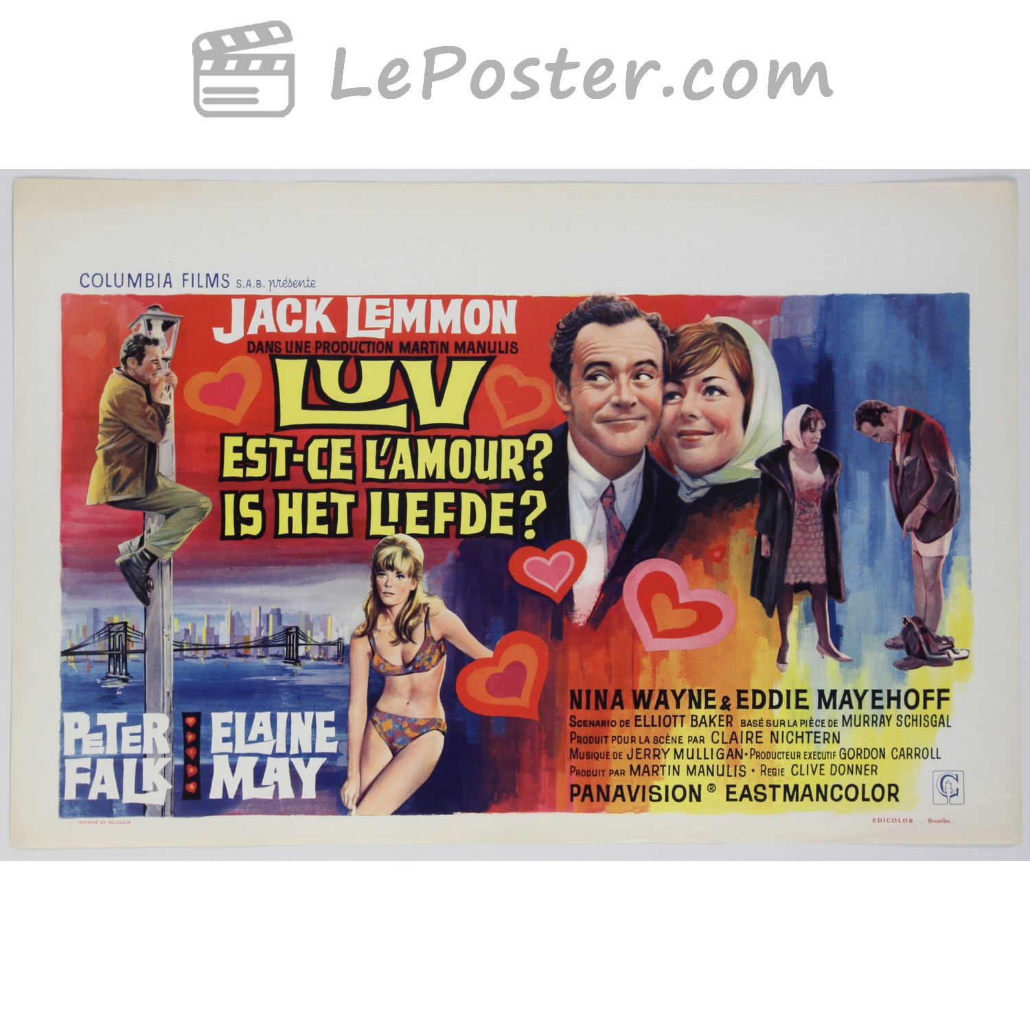 Original vintage movie poster for Luv (1960-1969), directed by Clive Donner for the Belgium theatrical release.