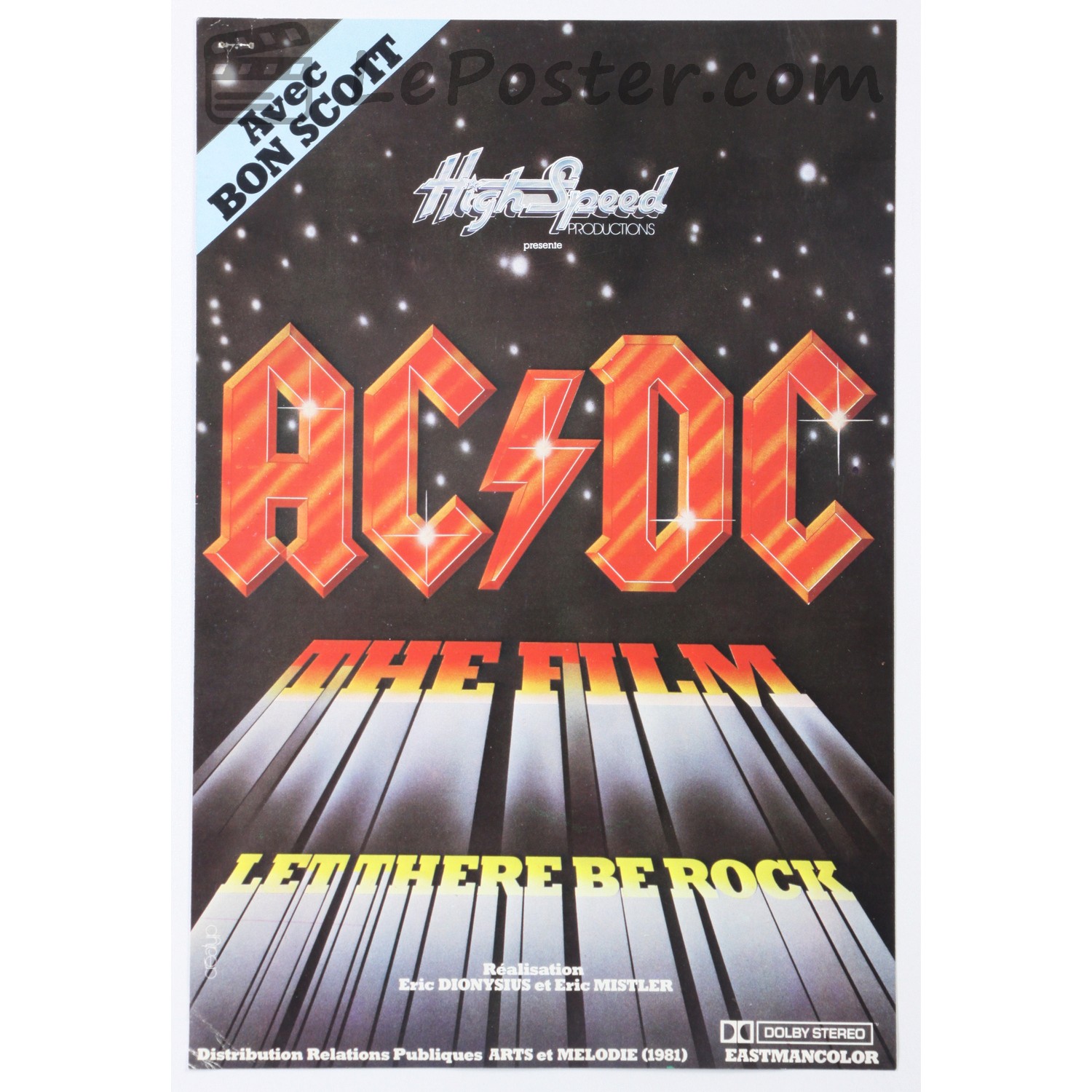 Original vintage movie poster for AC/DC Let There Be Rock (1980-1989), directed by Eric Dionysius for the France theatrical release.