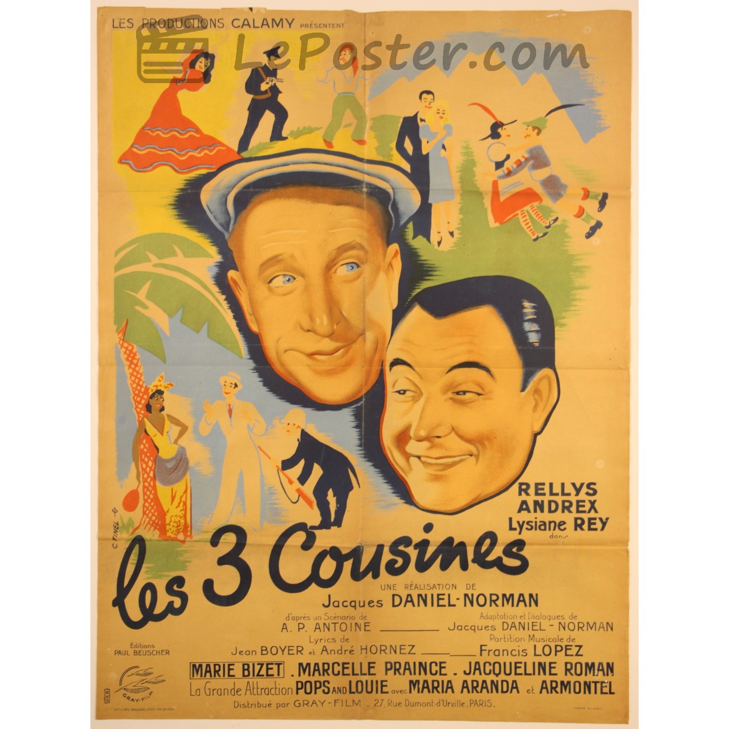 Original vintage movie poster for Les trois cousines (1940s), directed by Jacques Daniel-Norman for the France theatrical release.