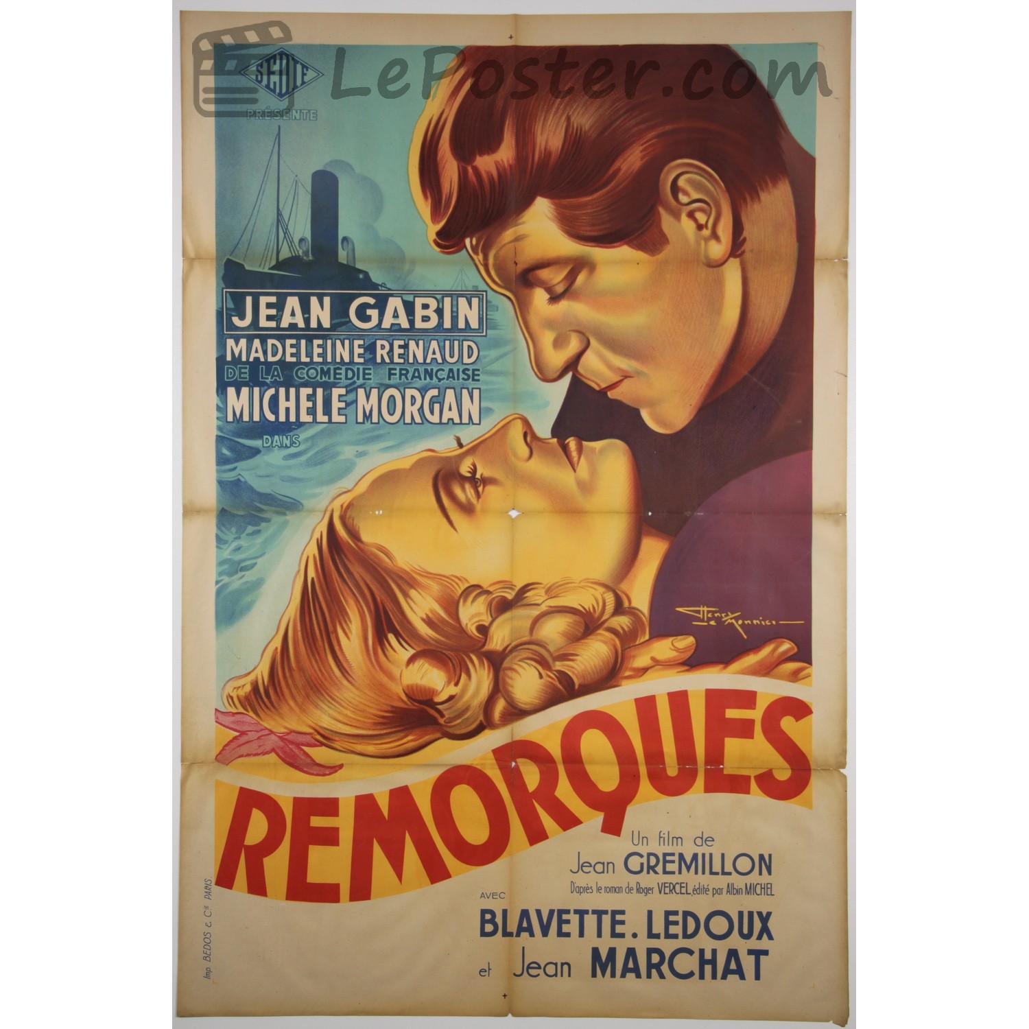 Original vintage movie poster for Remorques (1940-1949), directed by Jean Grémillon for the France theatrical release.