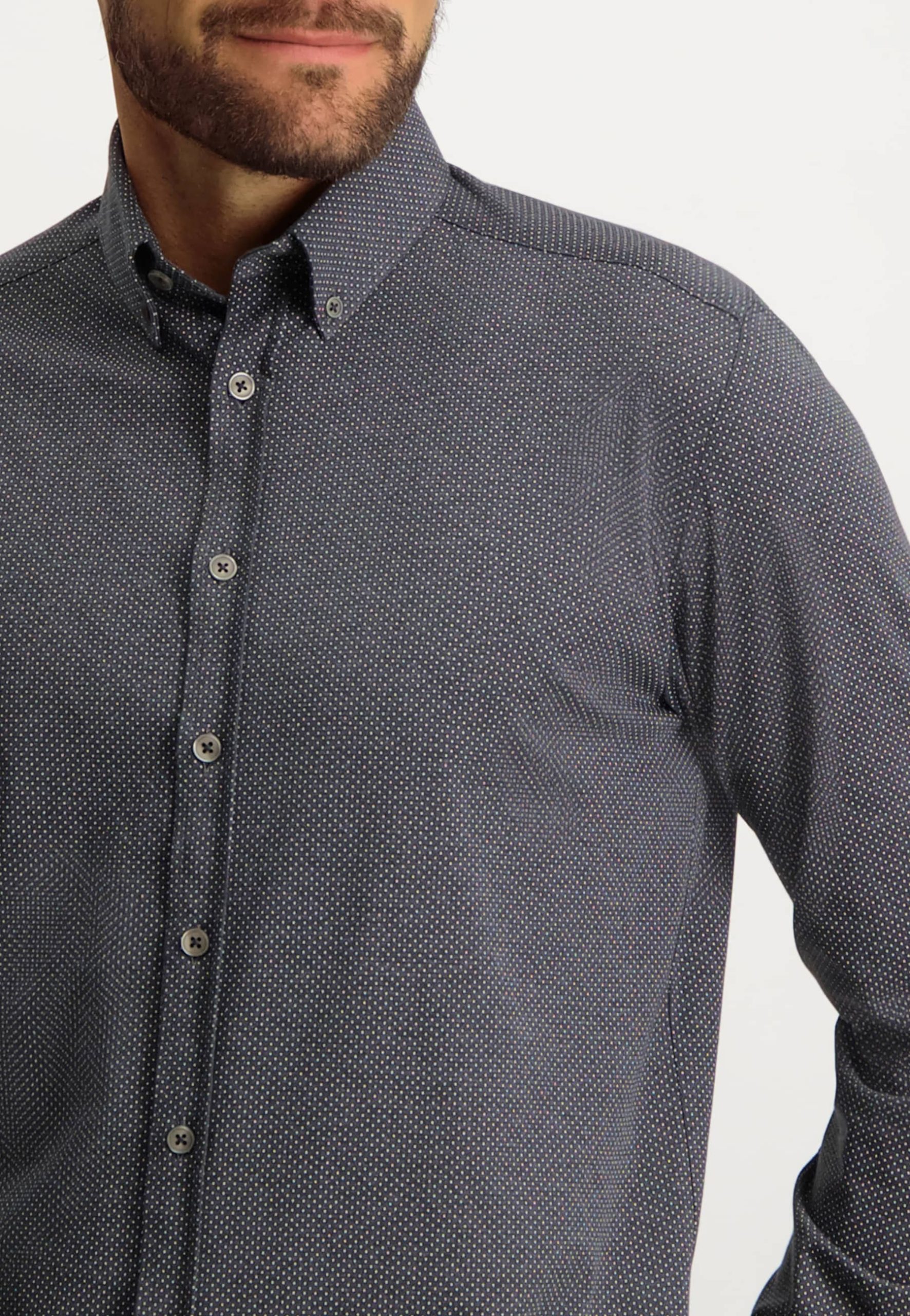 Skjorte LS Stretch Navy Print State of Art Levins