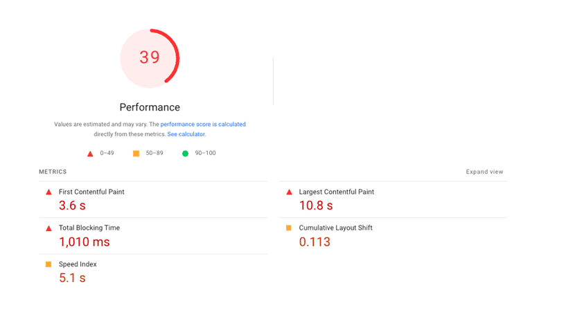 Pagespeed insight billede