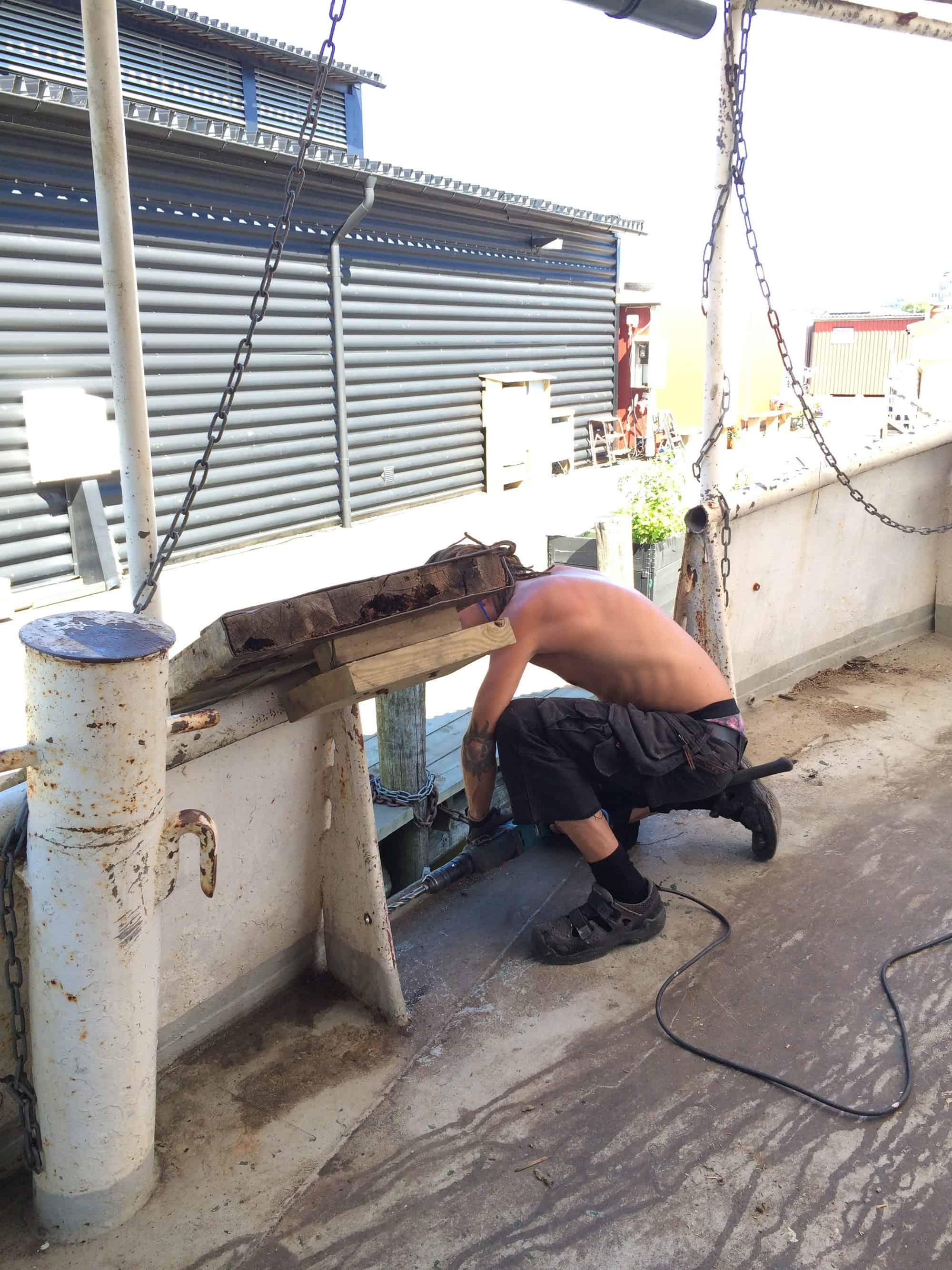 Mike is fixing the gangway