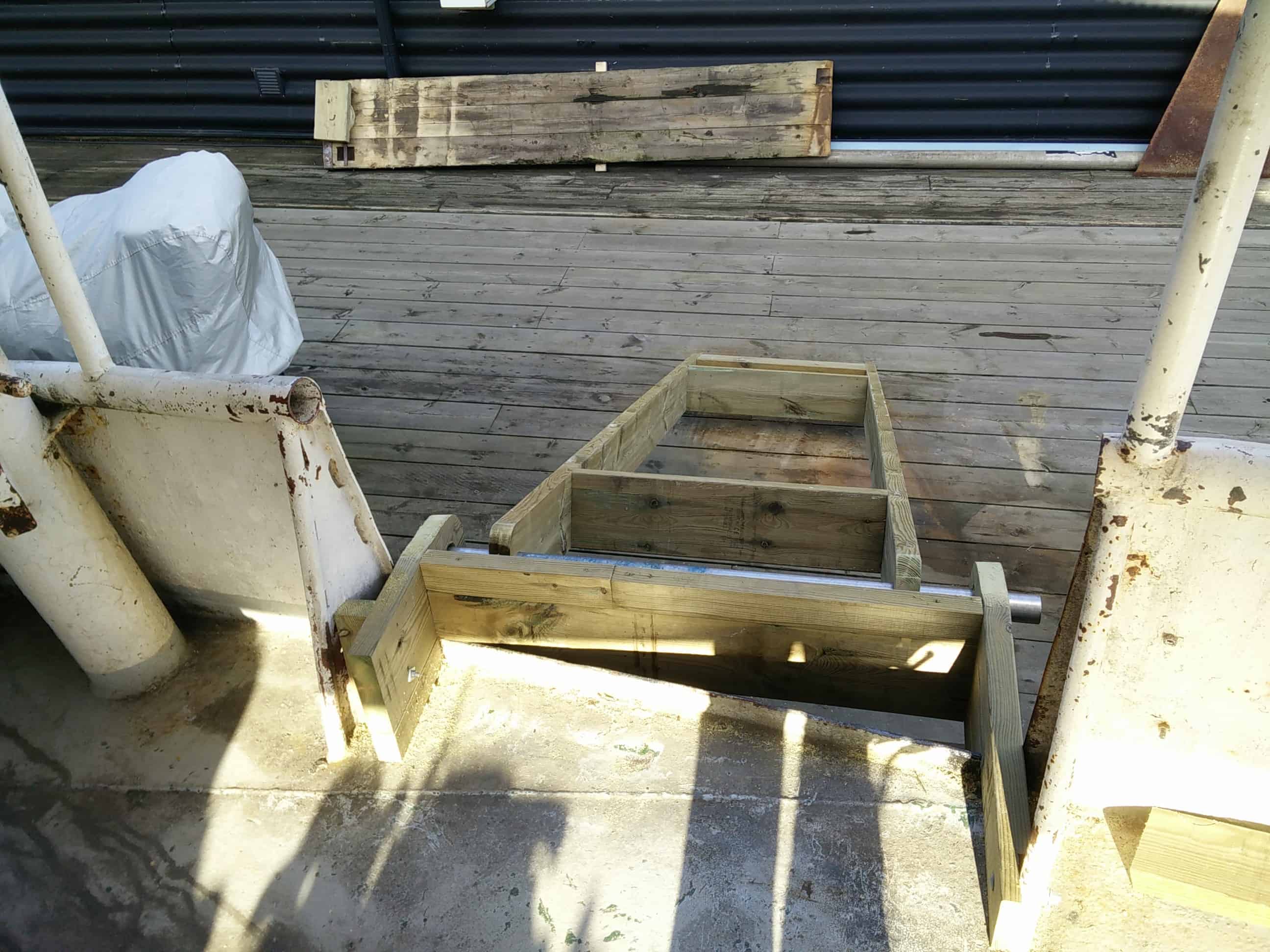 The frame for the gangplank is in place