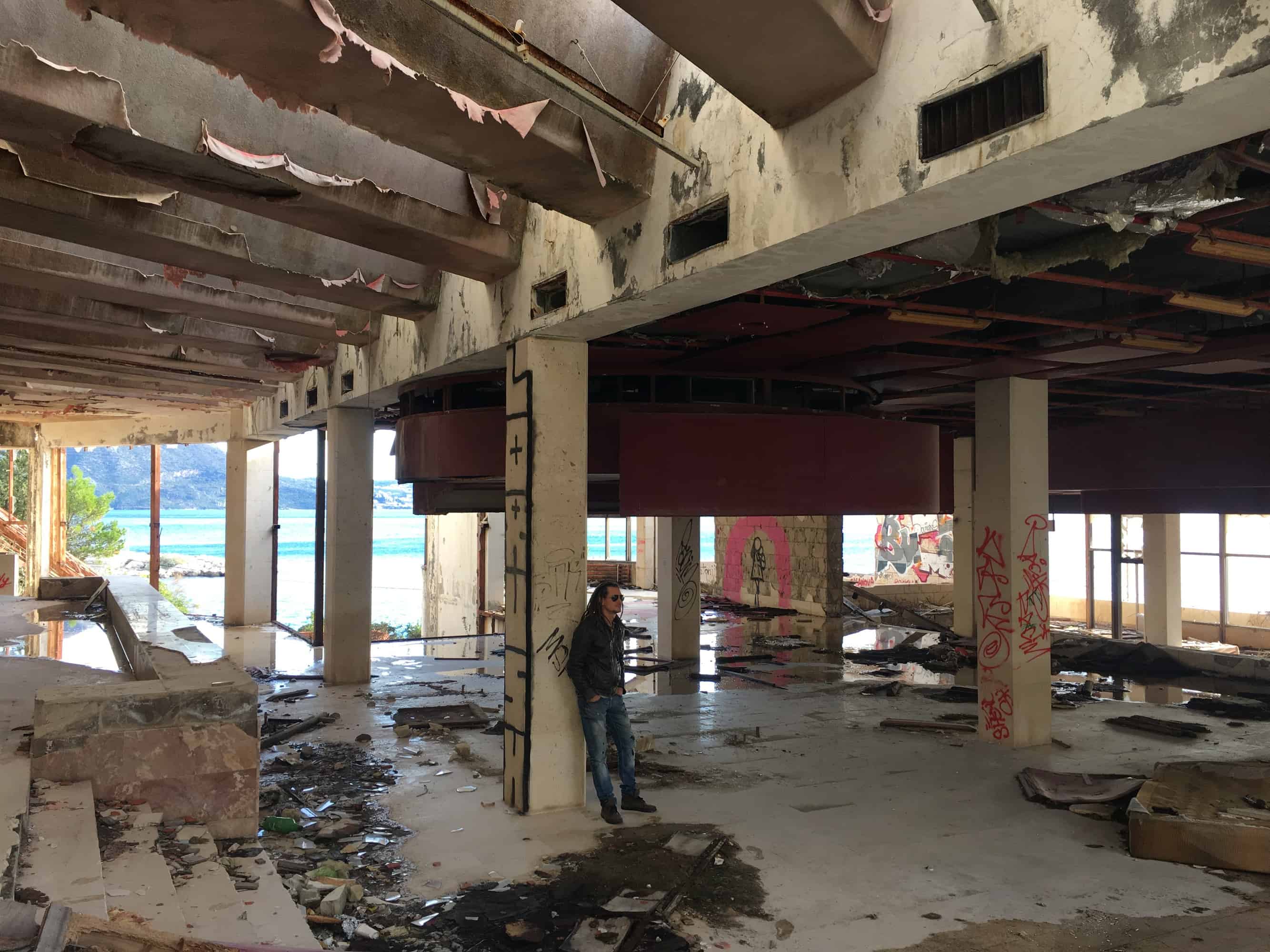 Mike at one of the abandoned hotels