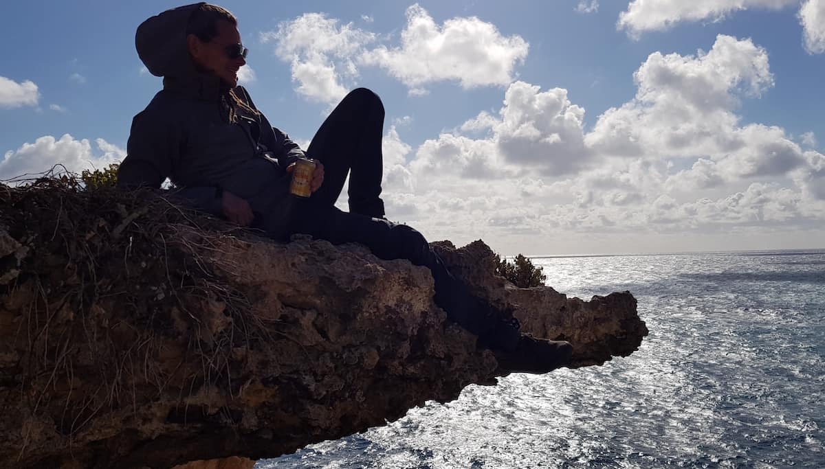 Mike relaxing with a beer on the overhang