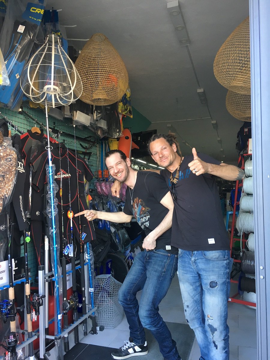 Magnus and Mike at the fishing shop