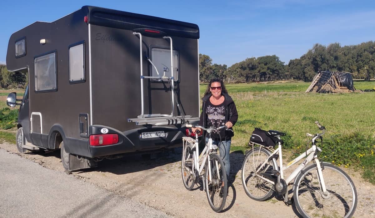 Preparing the bikes to go the last 3 km to the monument