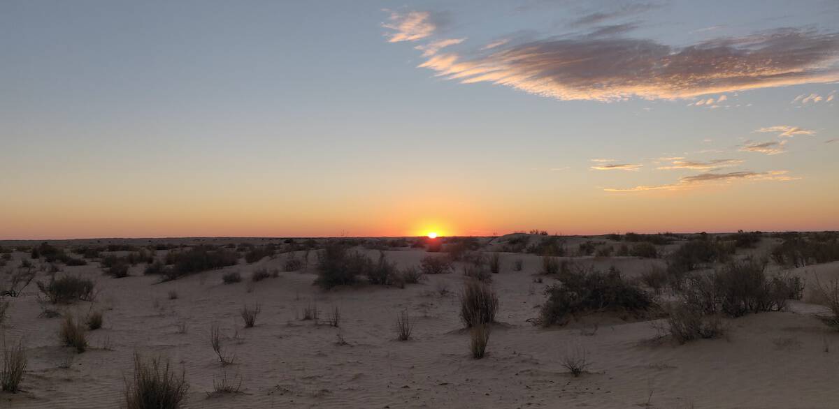 Sunset in Sahara desert