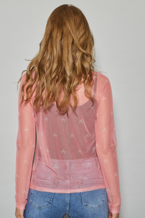 Fro mesh bluse  Rosa med hvid A