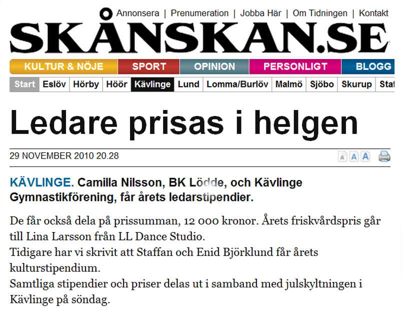 Ledare prisas i helgen