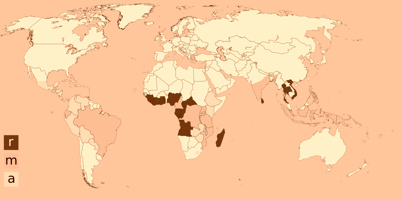 Carte Mondiale de la production de café arabica et robusta