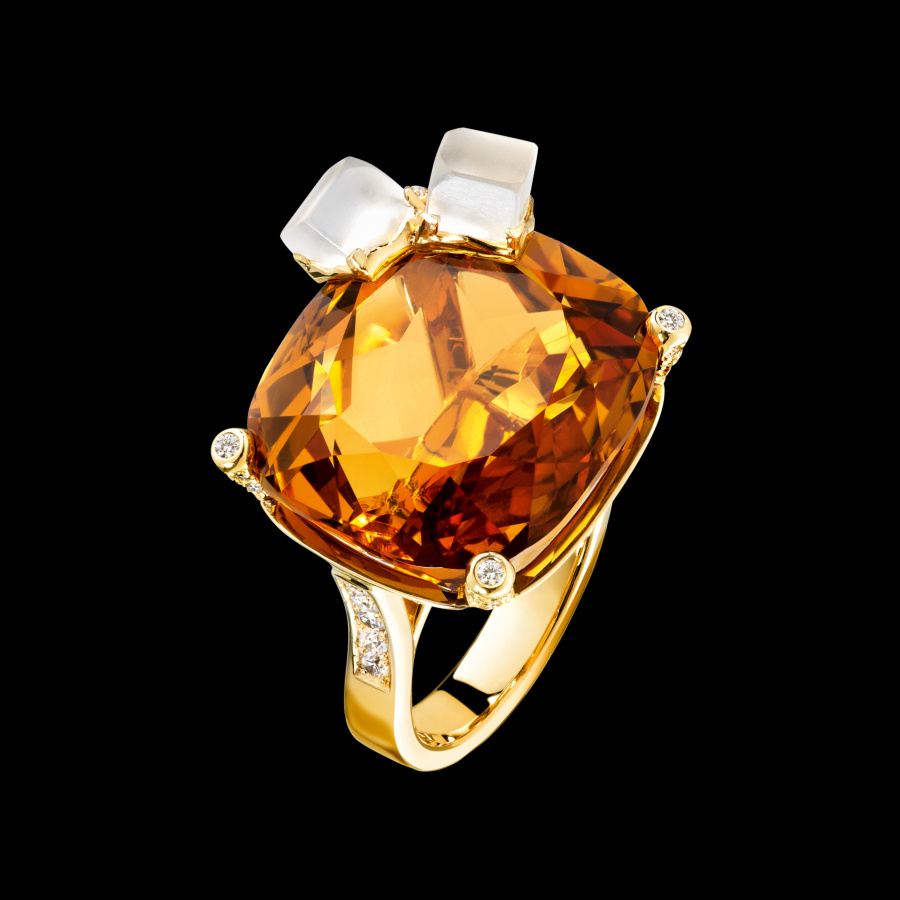 PIAGET - Bague Limelight inspiration Cocktail Whisky on the rocks - Or Jaune, Citrine et Diamants 2016)