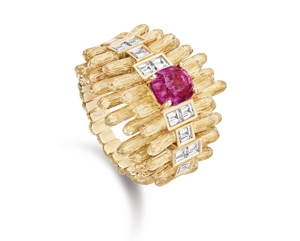 PIAGET Haute Joaillerie - Bague Golden Oasis en or rose, Spinelle taille Coussin, diamants taille baguette
