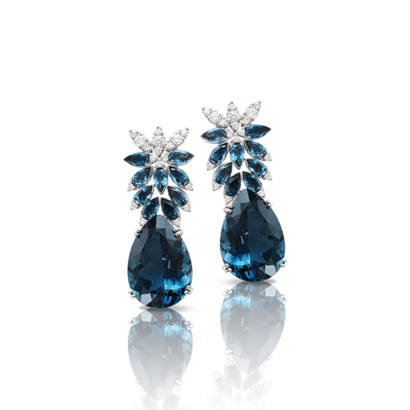 Pasquale Bruni - Boucle d'Oreilles Ghirlanda Topaze Blue London, Diamants et Or Blanc