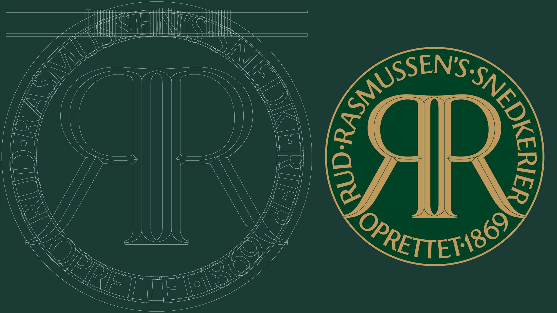 Rud Rasmussen logo outline on negative color by LOOP Associates
