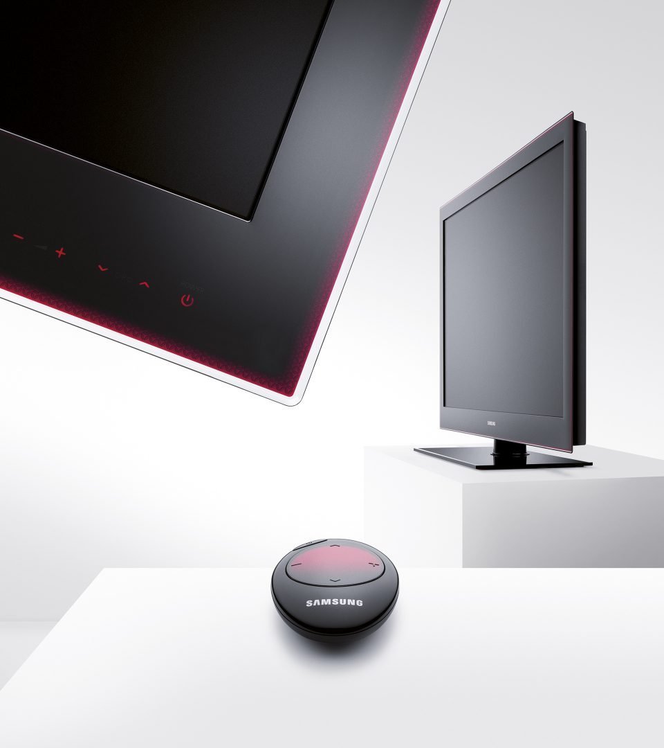 Samsung product image of tv and remote by LOOP Associates