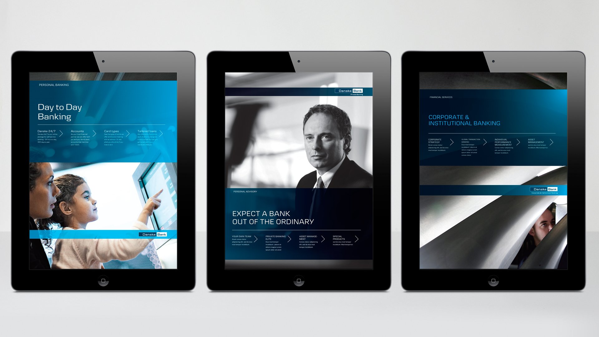 Interface mockup on iPads for Danske Bank by LOOP Associates
