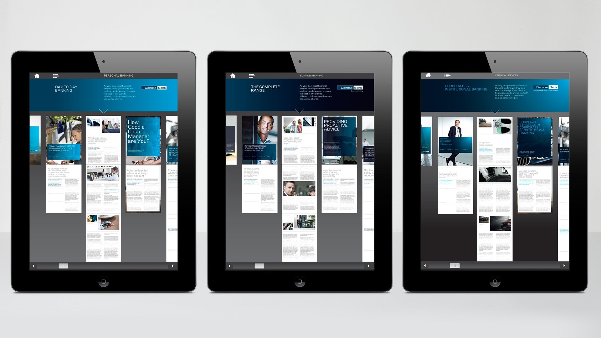 Interface mockups on iPads for Danske Bank by LOOP Associates