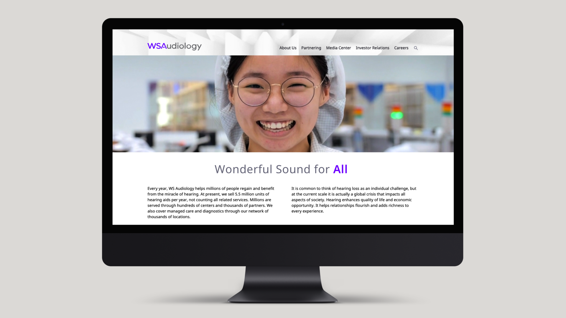 WS Audiology interface mockup on screen by LOOP Associates