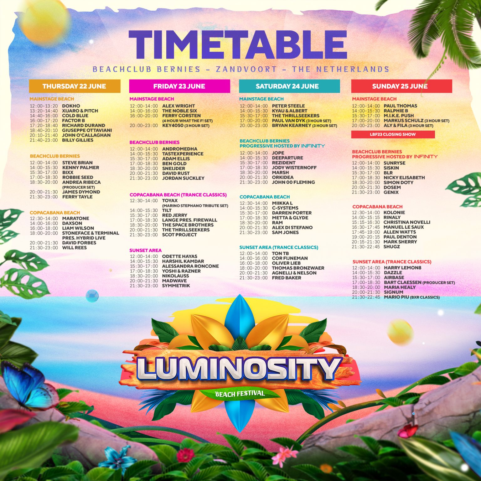 Luminosity Beach Festival 2023 timetable announced! Luminosity Events