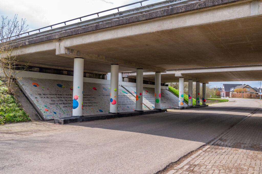 ver wat er zoal onder en bij het viaduct gebeurt. Dus de koningsrit, schoolkinderen die langsfietsen en vogels die er wonen.