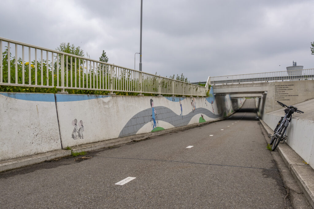 De ‘Fiepstunnel’ werd op 13 juli 2016 geopend ter ere van de 100ste geboortedag van Fiep Westendorp, de in Zaltbommel geboren en getogen illustratrice van onder meer Jip en Janneke en Pluk van de Petteflet.
Het is een mooie verzameling figuren, zoals Jip en Janneke, Pluk van de Petteflet, Aagje en een aantal bekende dieren.
Later is bij de ingang richting de stad is nog een gedicht van toenmalig raadslid Thom Ummels toegevoegd.