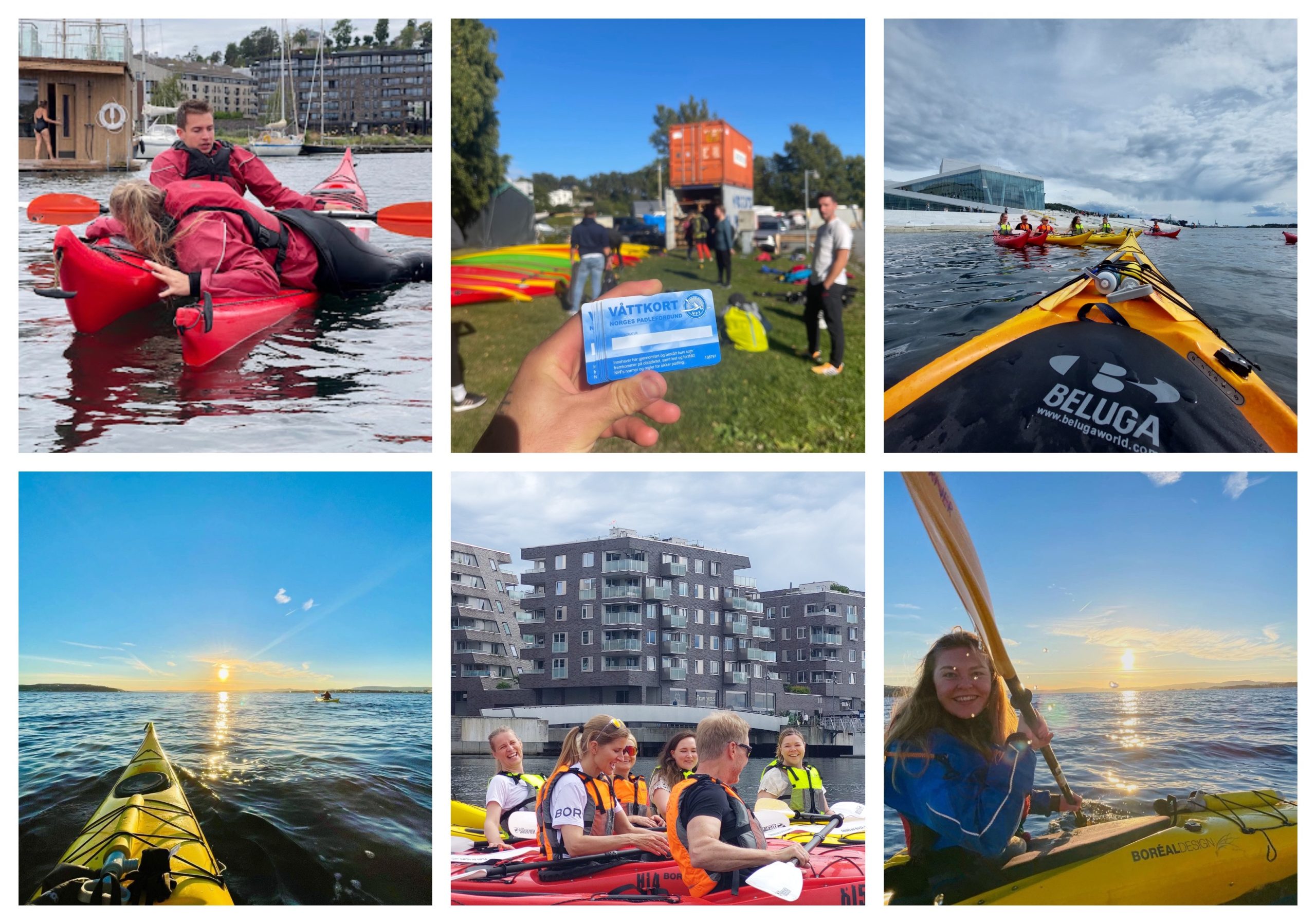 Collage of people learning how to kayaking in Oslo Norway