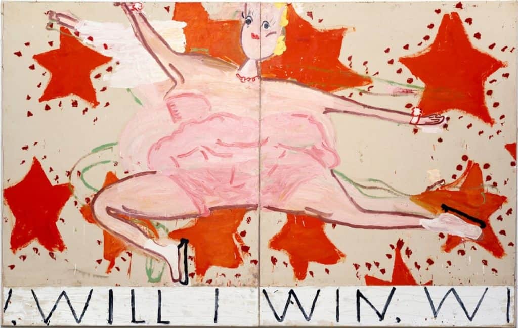 Rose Wylie, Pink Skater (Will I Win, Will I Win), 2015. 