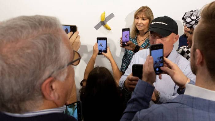 Maurizio Cattelan's banana at the Perrotin booth, Art Basel