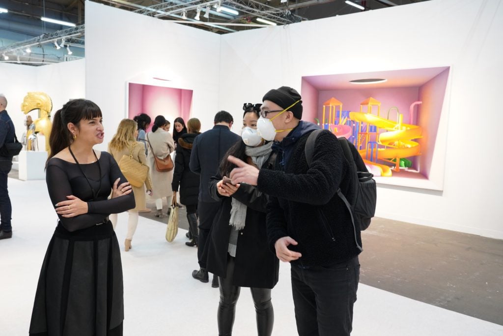 Cautious visitors at The Armory Fair, March 2020