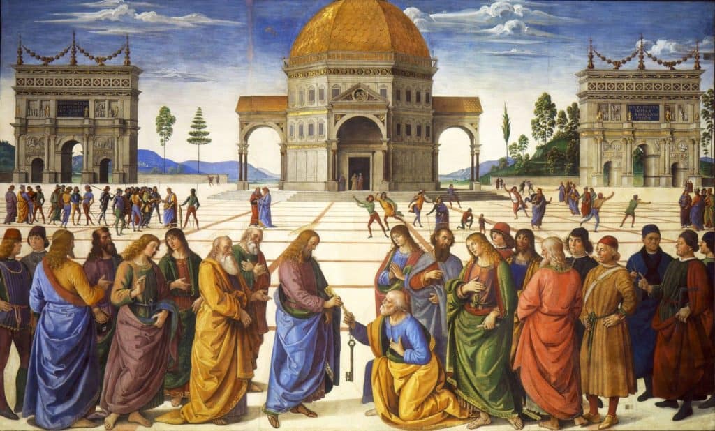 Perugino, Christ Giving the Keys to St. Peter, fresco in the Sistine Chapel (c. 1481–1482).