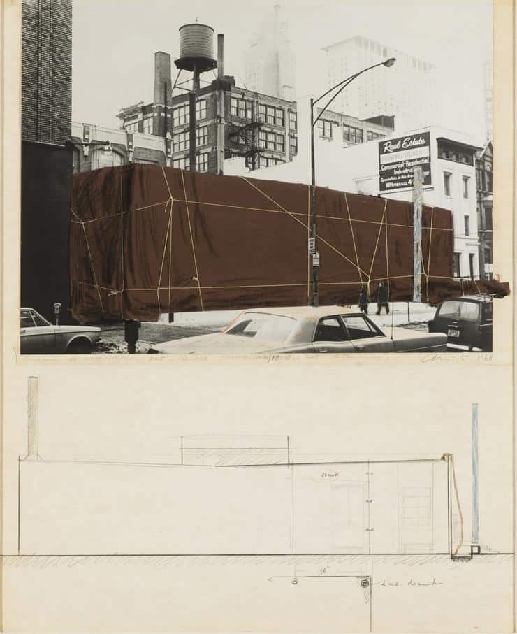 Sketch by Christo (Christo Javacheff), Packed, 1968. White Cube.