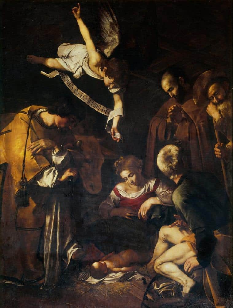 Nativity with St. Francis and St. Lawrence - Caravaggio - 1600