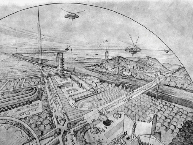 Frank Lloyd Wright utopian architecture, Broadacre City, 1932.