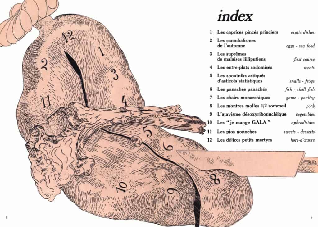 salvador dalì cookbook. Table of contents of Les Dîners de Gala.