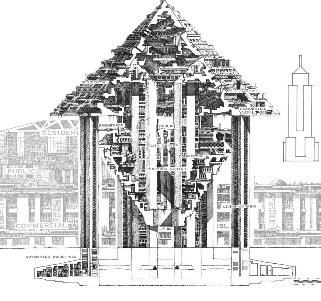 Hexahedron Arcology (1969) by Paolo Soleri