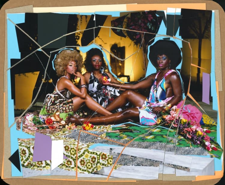 Mickalene Thomas, Le Dejeuner sur l’herbe: Les Trois Femmes Noires, 2010.