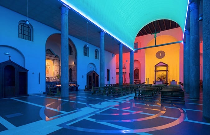 Dan Flavin art at S. Maria Annunciata in Chiesa Rossa